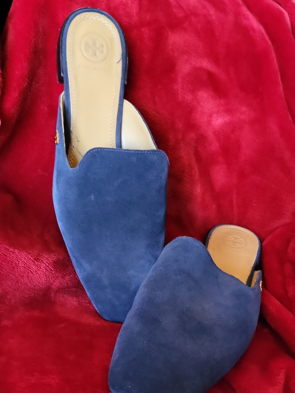 Tory Burch Carlotta Suede Slide Mules Navy Flats